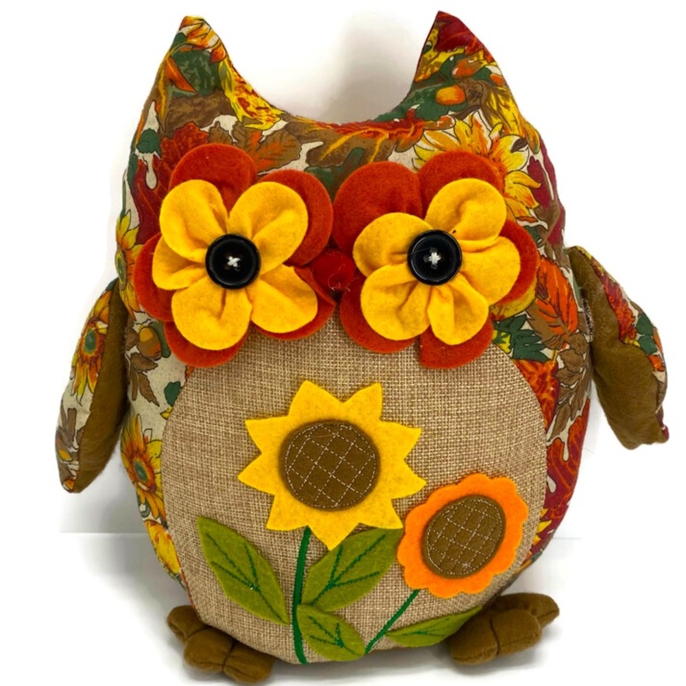 Stuffed Owl Felt Flower Burlap Leaves Fall Colors